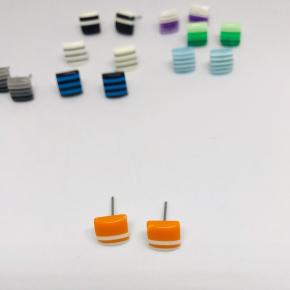 Orange And White Minimalist Stud Earrings - Picture 8 of 13